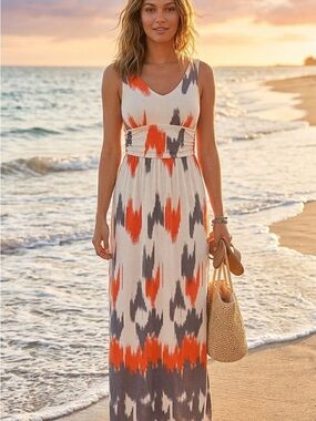 maeve sleeveless crew-neck drop-waist maxi dress Maeve Sleeveless Crew-Neck Drop-Waist Maxi Dress